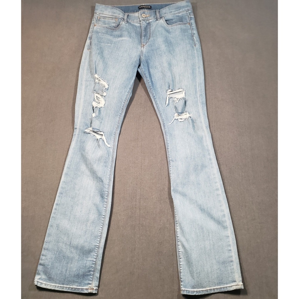 Express Barely Boot Jeans Womens 10L Light Wash Distressed Mid Rise Denim